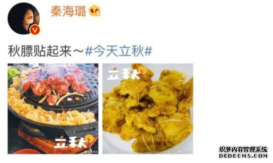 秦海璐立秋晒美食“贴秋膘”网友：好想吃锅包肉
