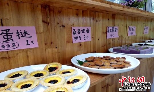 选手们以桑椹（果、叶）为原材制作的各式美食菜品。　钟学满　摄