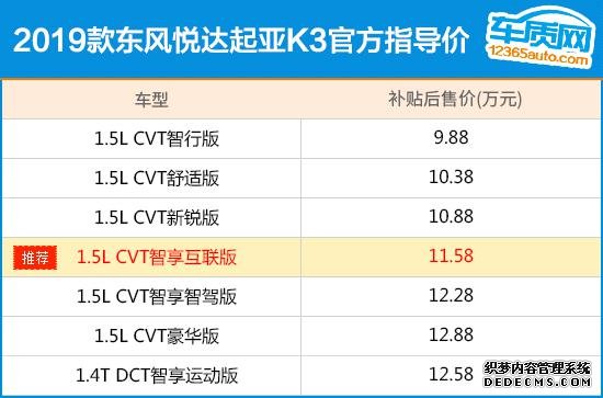 推荐1.5L智享互联版 全新起亚K3购车指南