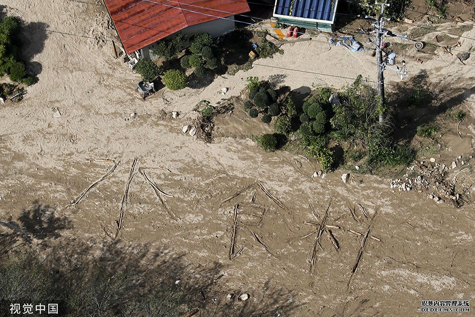 日本灾民向天求助 用木头拼“水和食物”