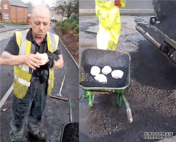 就地取材！英国道路工人用热沥青烹饪食物