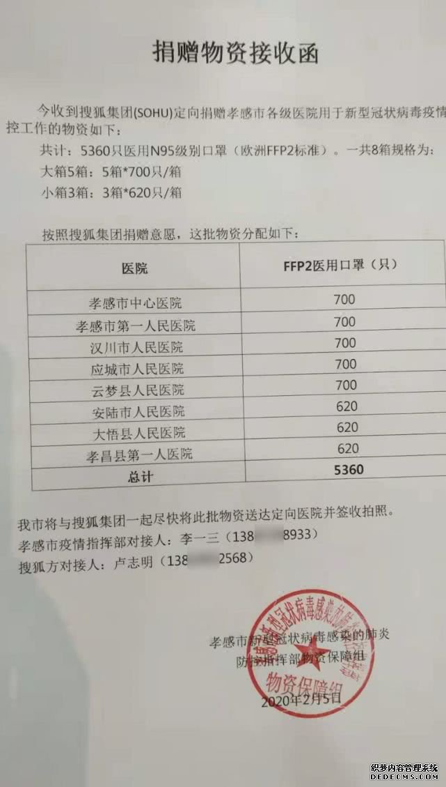 (孝感市物资接收函)