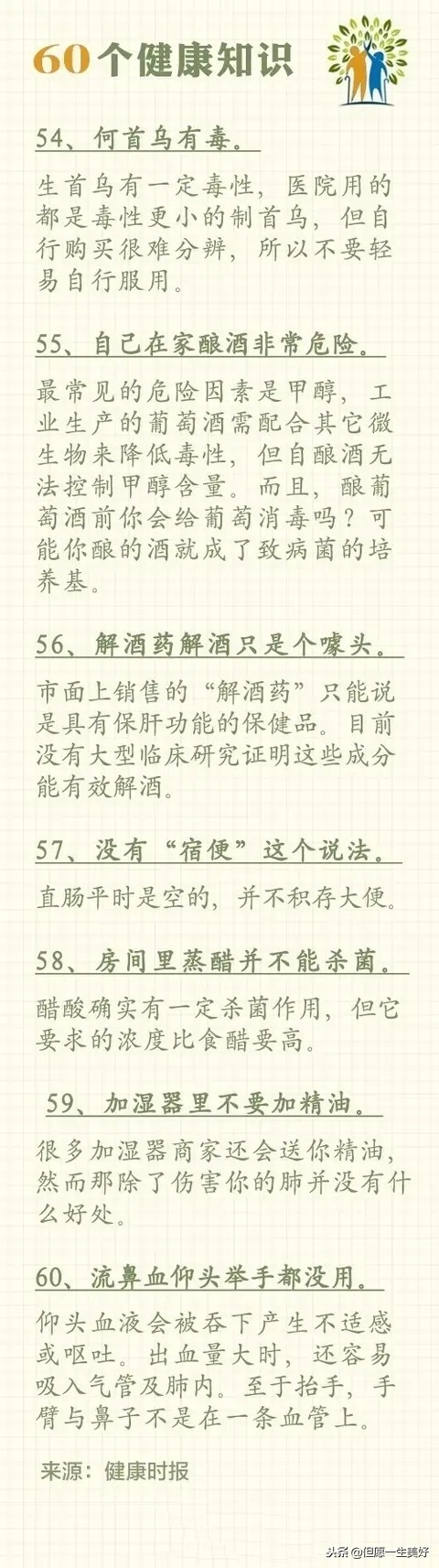 60个健康常识,值千金,收藏在手机里,多看看,受益一辈子